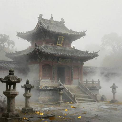 Ethereal Foggy Ancient Temple Painting