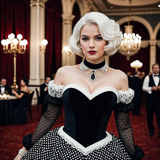 Elegant Black Cruella Dress in Ballroom