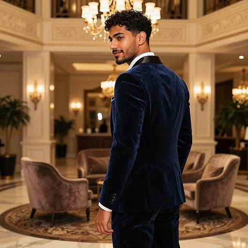 Elegant Fashion Portrait in Luxury Lobby