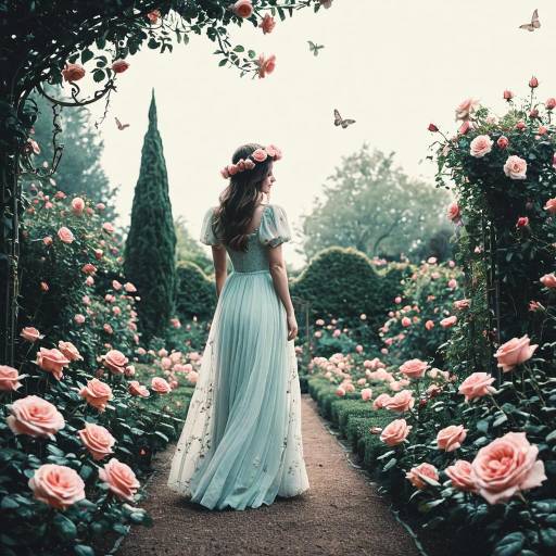 Woman in Rose Garden Dreamscape