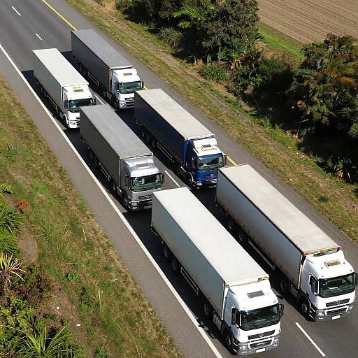 Aerial View of Double Trailer Trucks