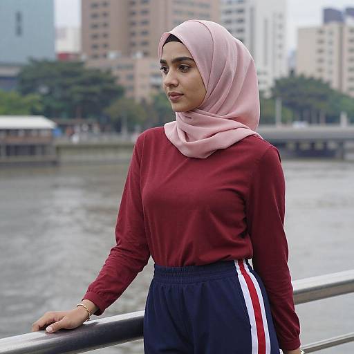 Young Woman in Pink Hijab by River