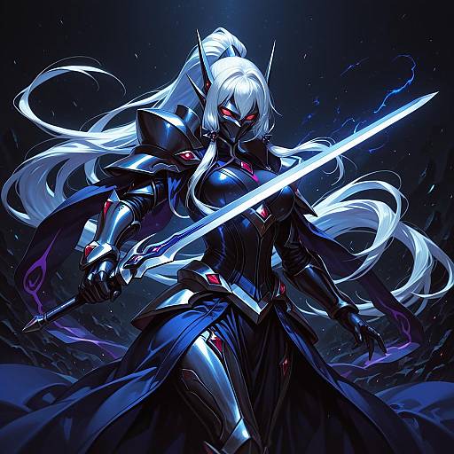 Illustration of Hakumen, blazblue in the style of Non (nuebako)