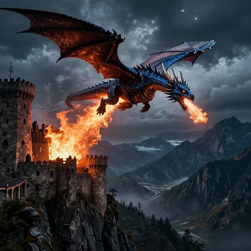 Colossal Dragon Above Mountain Castle