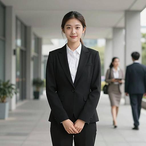 Young Asian Businesswoman in Black Suit