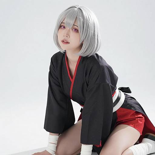 Asian Woman in Japanese-Inspired Outfit