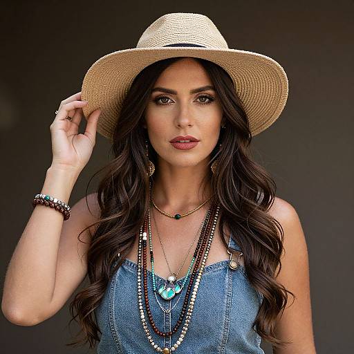 Hippie Woman with Hat and Necklaces