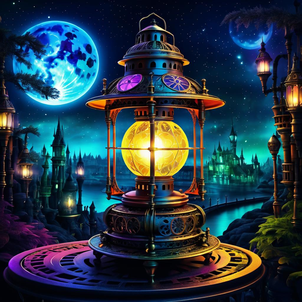 Vibrant Fantasy Steampunk Lantern Scene