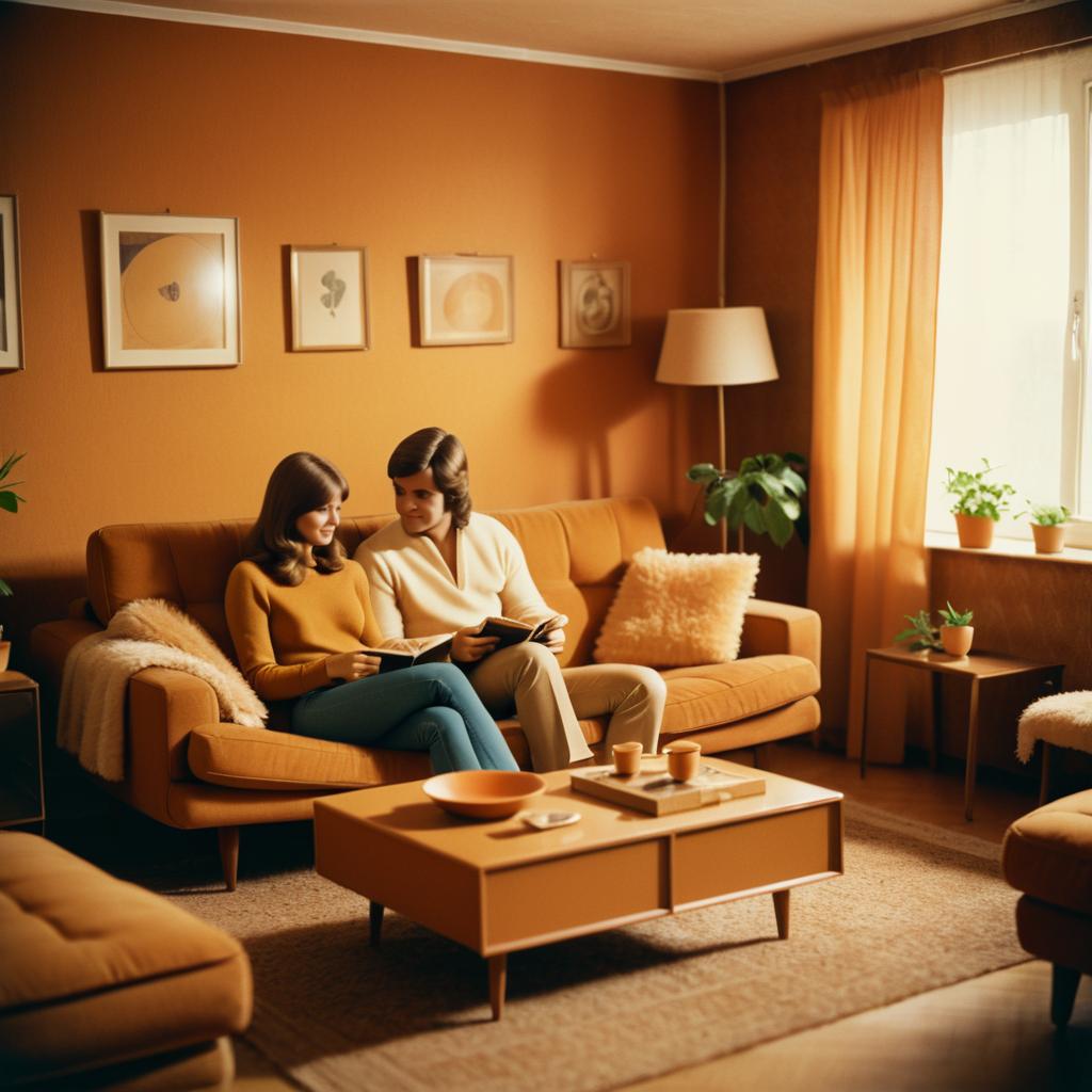 Cozy 70s Romantic Living Room Scene