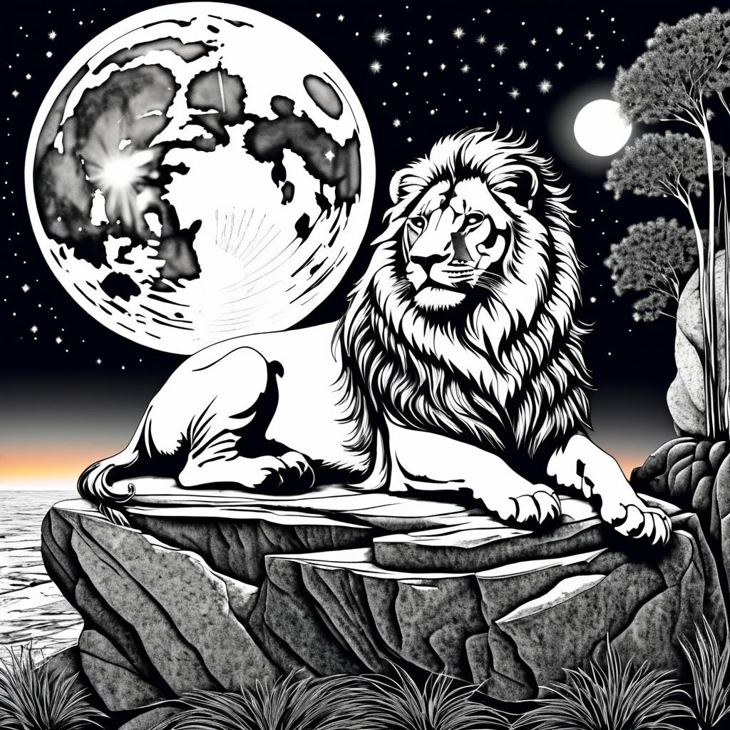 Majestic Lion Under Moonlight Illustration