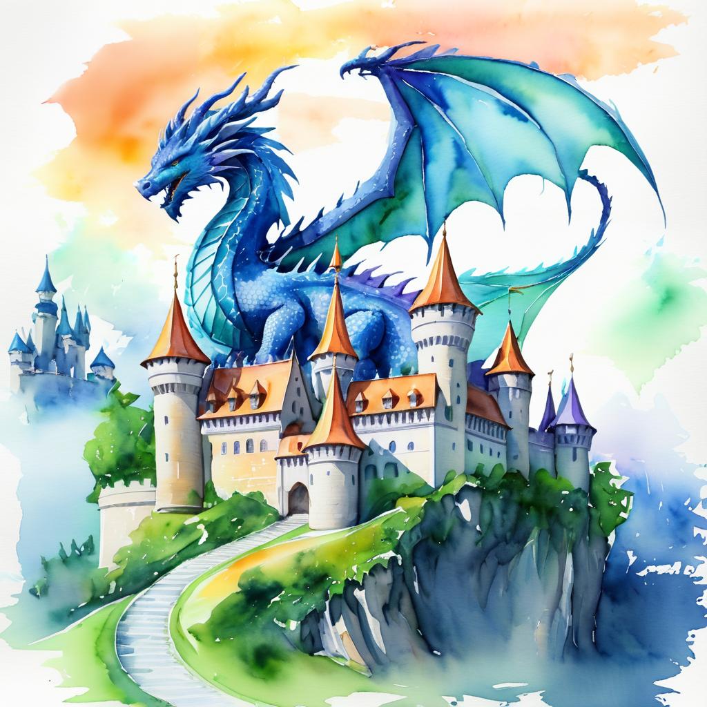 Majestic Dragon Over Medieval Castle