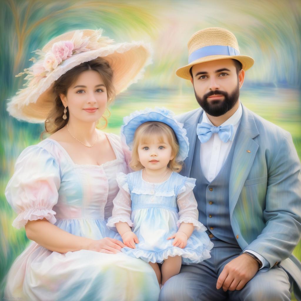 Soft Pastel Family Portrait in Impressionist Style