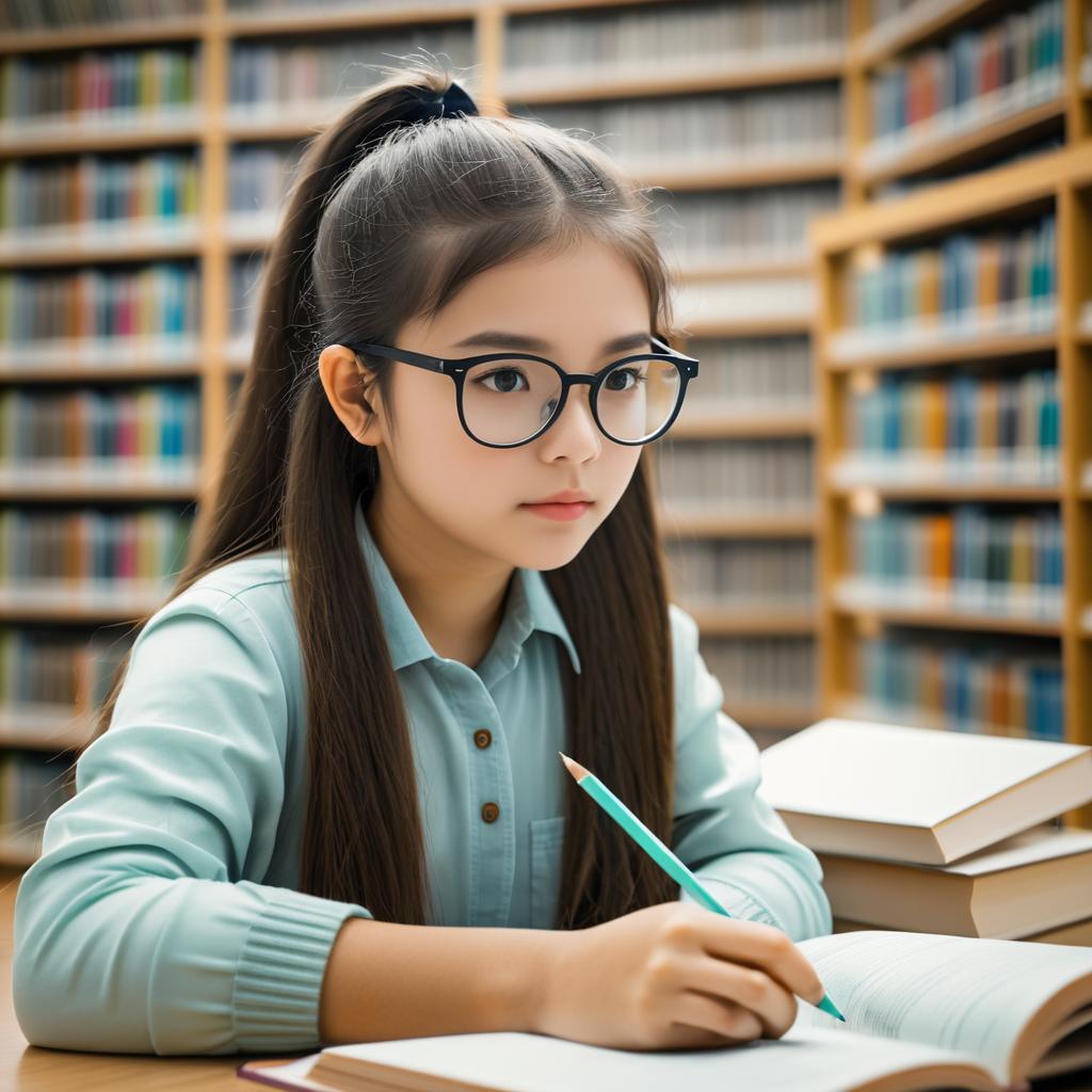 Futuristic Library Scene with Teenager