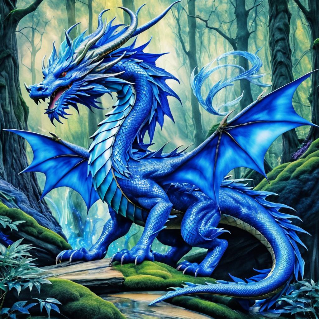 Dancing Blue Dragon in Enchanted Forest