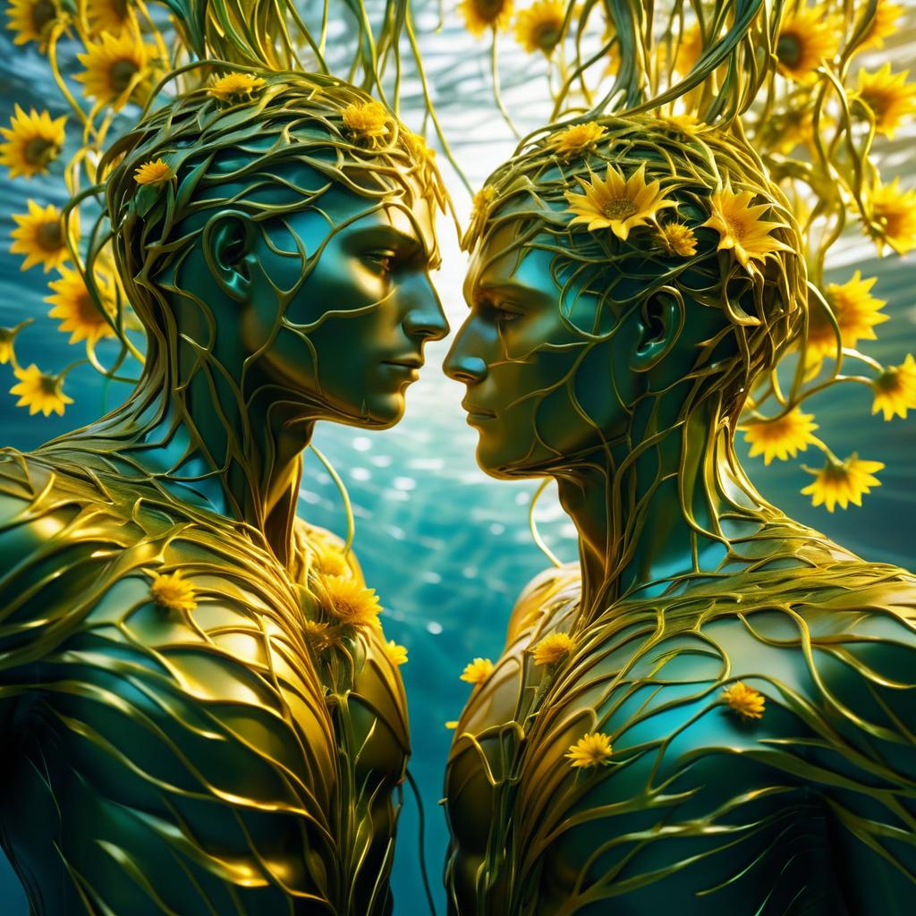 Interconnected Bodies Surrounded by Sunflowers