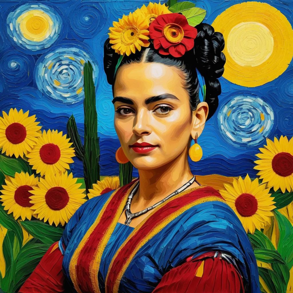 Frida Kahlo Meets Van Gogh's Style