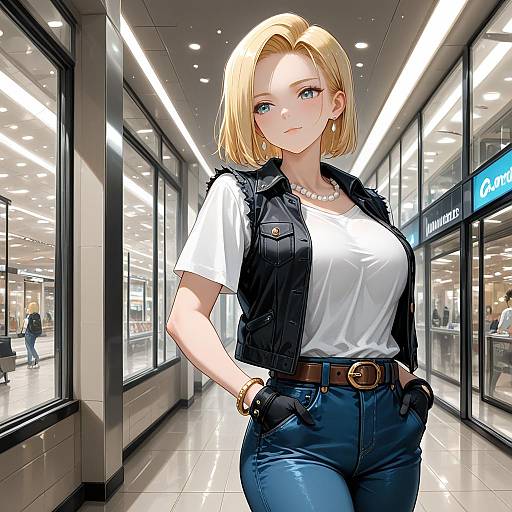 Stylish Android 18 in Casual Attire