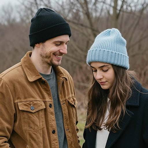 Couple Smiling in Winter Outdoors