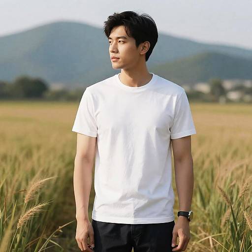 Man in Undershirt in Tall Grass