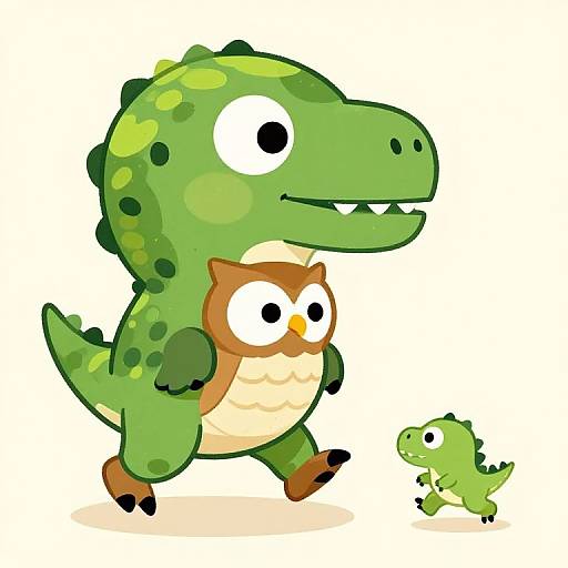Cute Owl Chased by T-Rex Anime