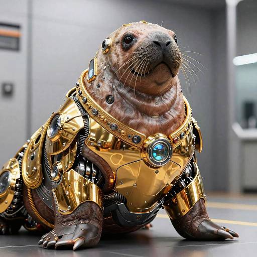 Cybernetic Walrus in Golden Mech Suit