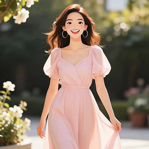 Confident Woman in Pastel Garden Dress