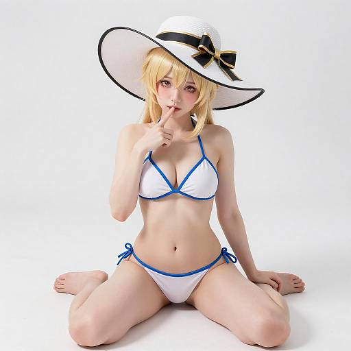 Playful Blonde Anime Woman in Bikini