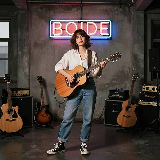 Indie Singer in Neon Warehouse Loft