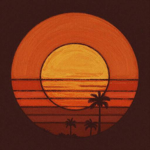 Retro Sunset Circular Artwork