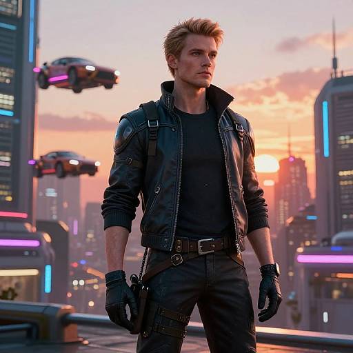 Cyberpunk Christensen in Futuristic City