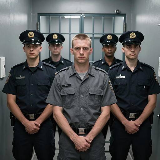 Intense Inmate Surrounded by Guards