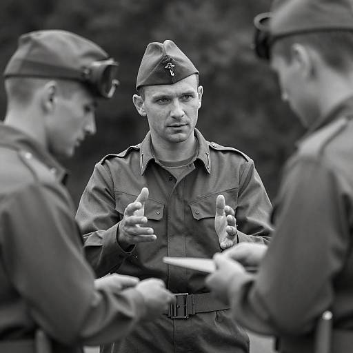 Tense Moment Among Soldiers in Uniform