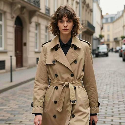 Fashion Model with Baby Bangs in Trench