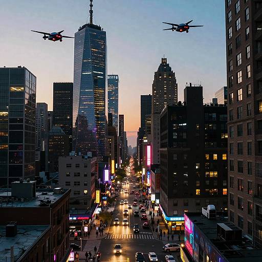 Cyberpunk NYC Skyline at Dusk