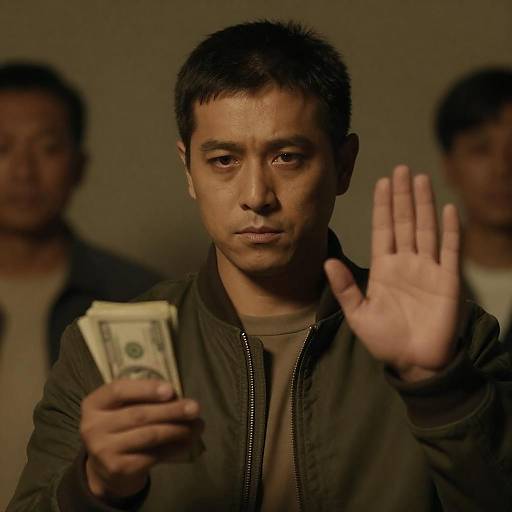 Serious Man with Money in Dim Light