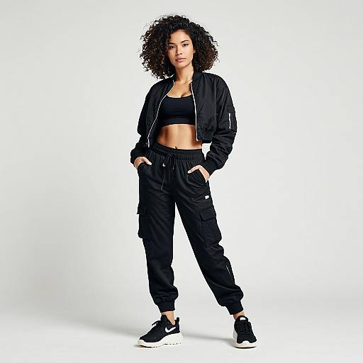 Sporty Woman in Black Jogger Outfit