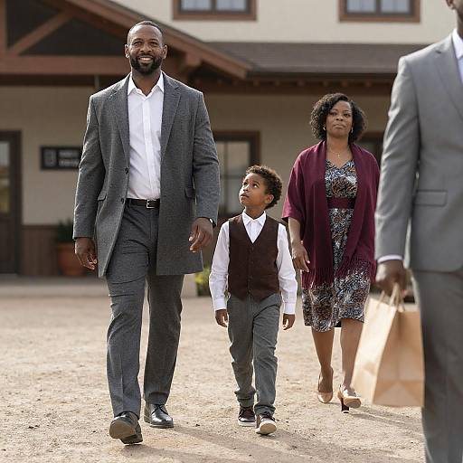 Family Stroll in Western Hotel Setting