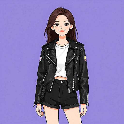 Smiling Woman in Edgy Biker Outfit