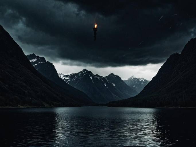 Mysterious Dark Mountain Lake Scene