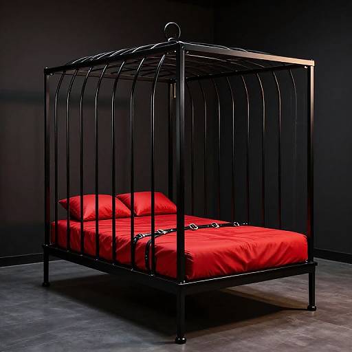 Minimalist BDSM Cage Bed Scene