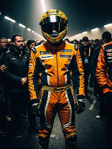Man in Orange Racing Suit and Helmet