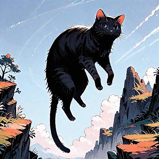 Anime-Inspired Cat on Windy Cliff