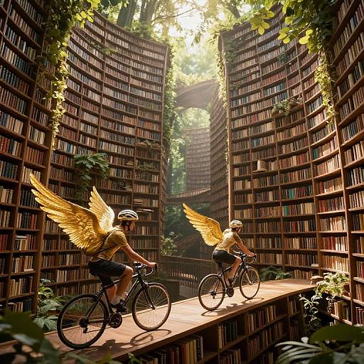 Golden-Winged Bicyclists in Book Labyrinth