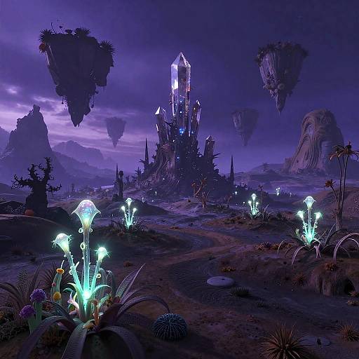 Surreal Alien Landscape with Glowing Flora