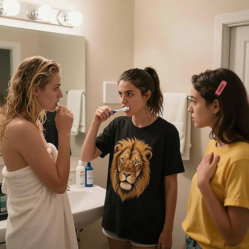 Intimate Moment: Three Women in a Bathroom