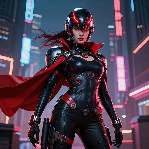 Futuristic Female Warrior in Cyberpunk City