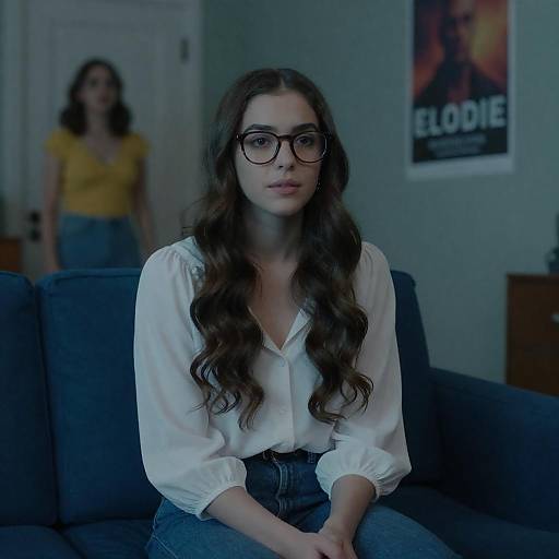 Moody Blue-Green Lit Portrait on Couch