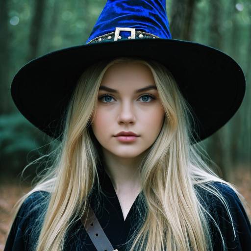 Blonde Girl Wearing Witch Hat Portrait