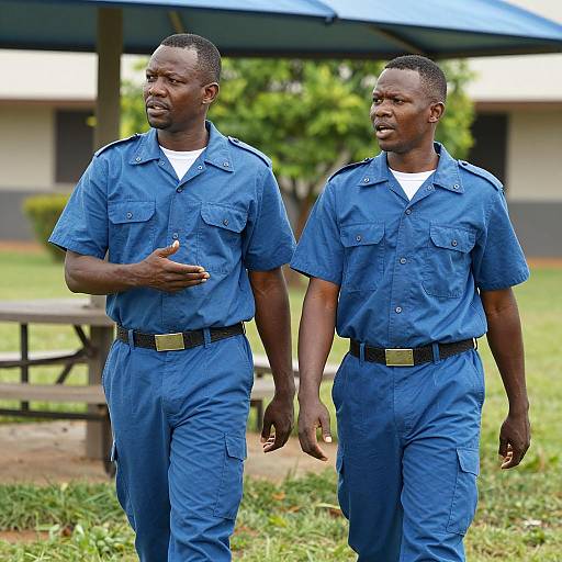 Animated Conversation Among Two Inmates Outdoors