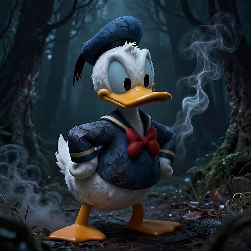Creepy Donald Duck in Dark Forest